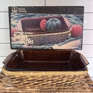 Anchor Hocking Fire King Bakeware Deep Loaf Dish Pan with‎ Basket 5x9 Harvest
